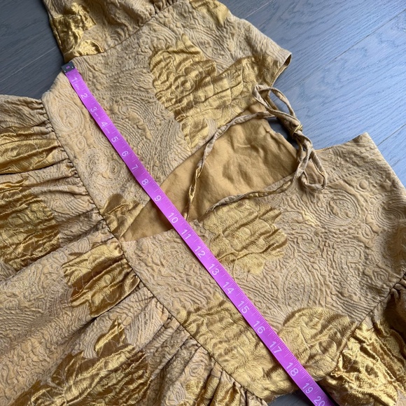 RHODE Ruth Dress Gold Brocade Jacquard Midi Puff Sleeve Yellow - MEDIUM - Picture 9 of 12